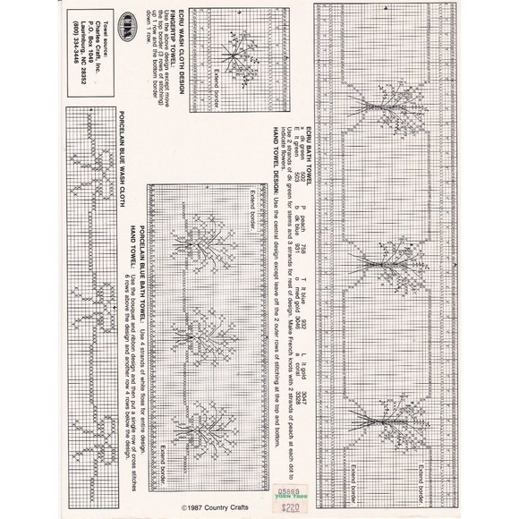 Vintage Cross Stitch Patterns, Country French Towels by Pat Waters, Country - Picture 2 of 2